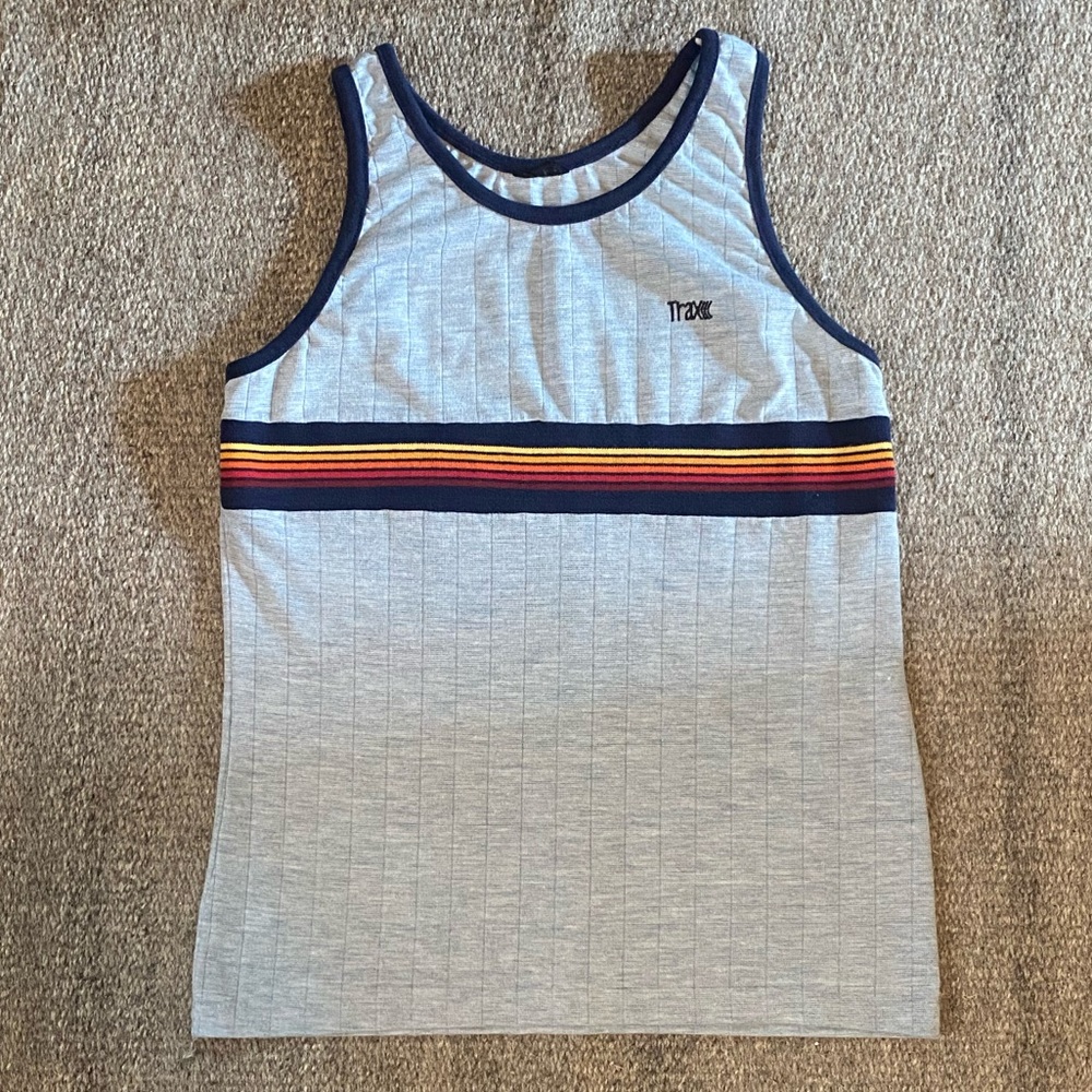 Vintage TRAX Blue Tank Top with Rainbow Stripes